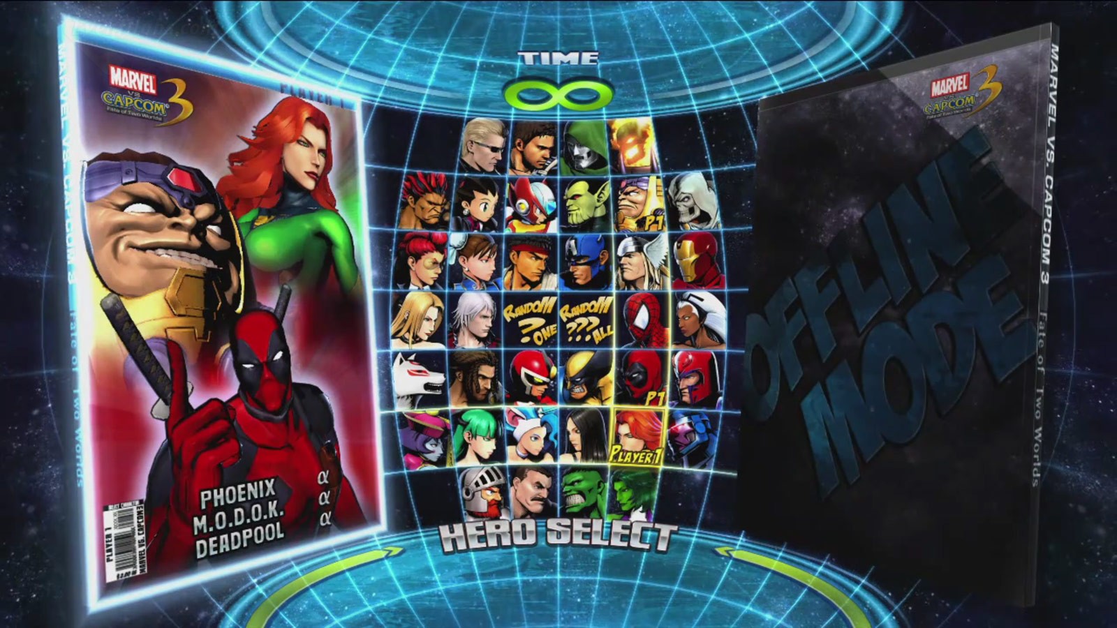 The character select screen for Marvel vs Capcom 3